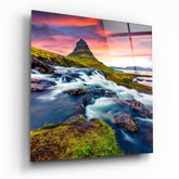 Mountain River Landscape Glass Wall Art.